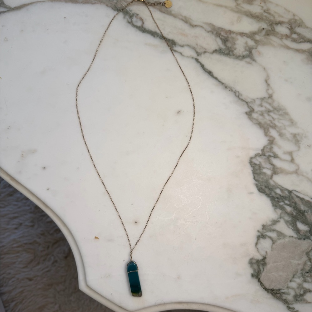 Goldish Gold fill and Green Pendant Necklace